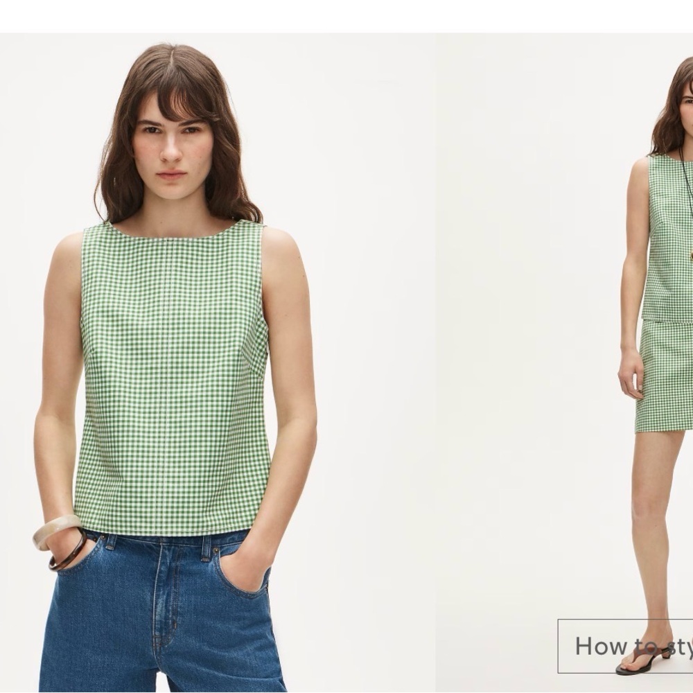 J. Crew Green Gingham Sleeveless Boatneck Tank